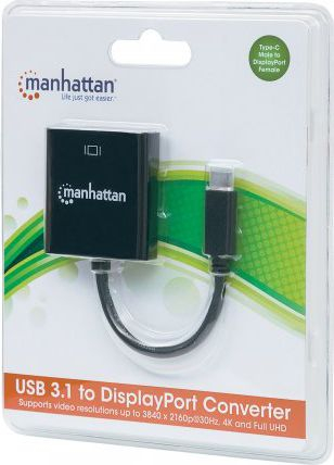 Kabllo Manhattan USB-C në DisplayPort 1.2, 4K 30Hz, 21cm, e zezë