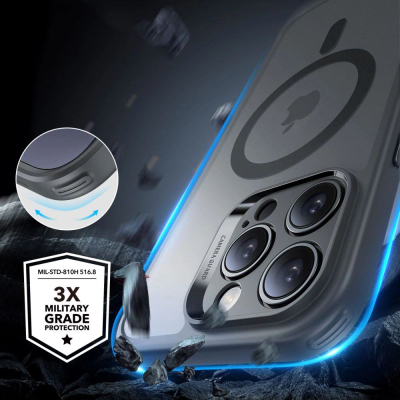 Kllaf telefoni ESR Classic për iPhone 16 Pro Max, MagSafe, set 4 në 1, mat gjysmë transparent gri