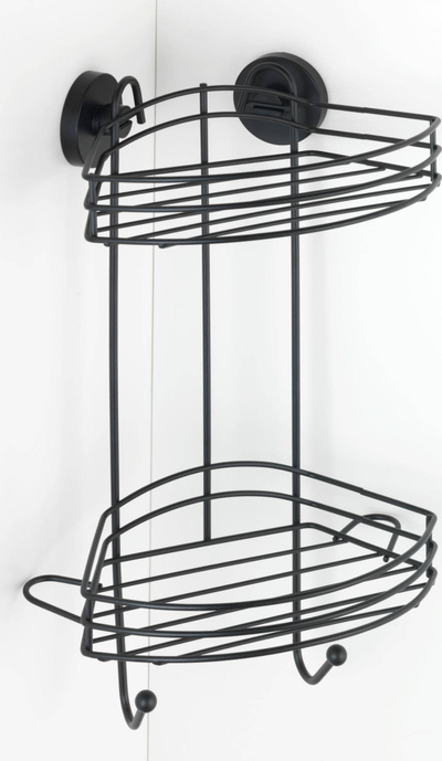 Raft këndor banjo Home24 Corner Shelf Vacuum-Loc, vihet pa shpime, metalik