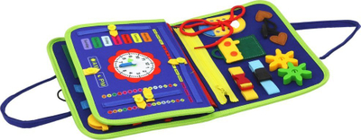 Lodër edukative valixhe Busy Board, sensorike, alfabet, blu