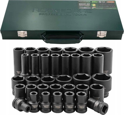 Set çelësa tuborë ROCKFORCE 35 copë, 1/2", 8–32mm, ngjyrë e zezë