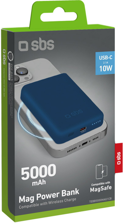 Паурбанка безжична SBS со магнет, 5000mAh, MagSafe, сина