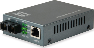 Konvertues media LevelOne RJ45 në SC, Fast Ethernet 10/100 Mbps, fibër single mode, gri