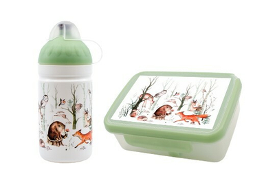 Set kuti për ushqim + shishe + kapak rezervë R&B Forest animals 0.5 l z72226, e gjelbër