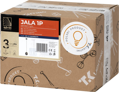 Lampë tavani varëse Adviti Jala 1P, me portalampë E27, stil loft, e zezë me ari