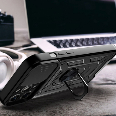 Këllëf telefoni Hurtel Hybrid Armor Camshield për iPhone 13 Pro Max, me kapak për kamerën, me unazë, rozë