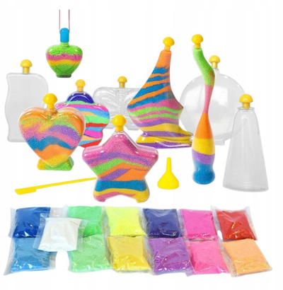 Креативен сет со песок Magic Sand DIY, 12 садови, повеќебоен и фосфоресцентен песок, повеќебоен