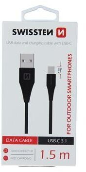 Kabllo USB Swissten 71504403, USB A në USB C, 1.5 m, USB 3.2 Gen 1, i zi