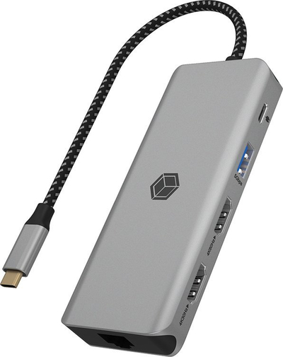 Docking stacion IcyBox 9 me 1, USB C, PD 100W, gri