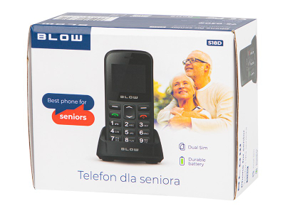 Telefoni për të moshuar Blow S18D, Dual SIM, me bazë karikimi, i zi