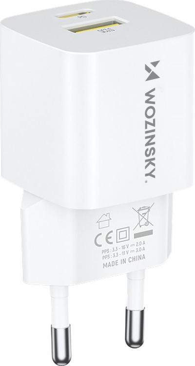 Полнач за мрежа Wozinsky WWCEAC, GaN 33W, USB A USB C, бел