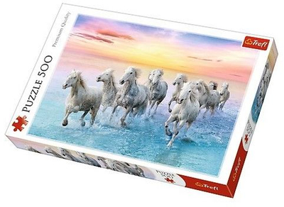 Puzzle Trefl White Horses in Gallop, 500 pjesë, 48 x 34 cm, shumëngjyrësh