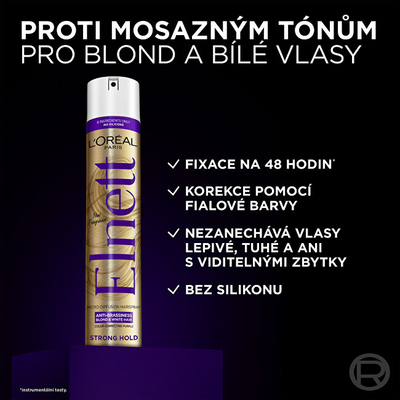 Sprej për flokë bionde L'Oréal Elnett (Anti-Brassiness Color-Correcting Purple Micro-Diffusion Hairspray), 300 ml