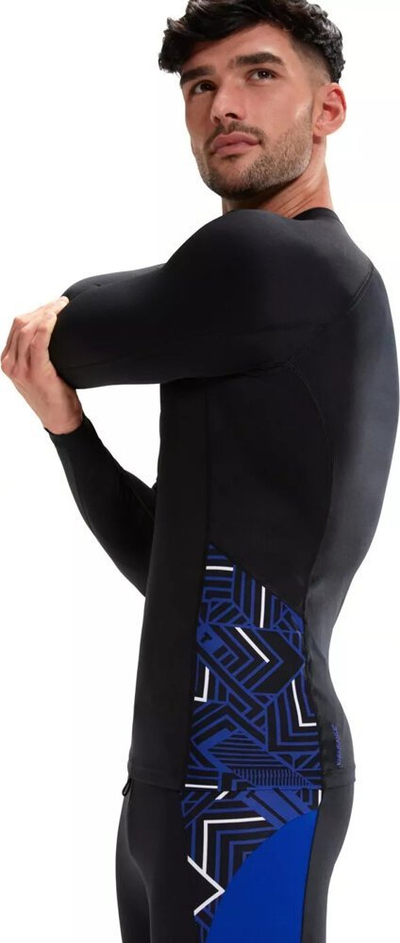 Bluzë rashguard për burra Speedo ECO Endurance+ Splice, me mëngë të gjata, UPF40+, e zezë me blu