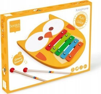 Дрвен ксилофон за деца Scratch Owl Lou 276181830, 5 звуци, шарен