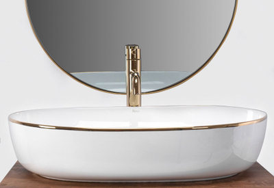 Lavaman mbi banak CLEO Rea White Gold Edge, qeramikë, i bardhë
