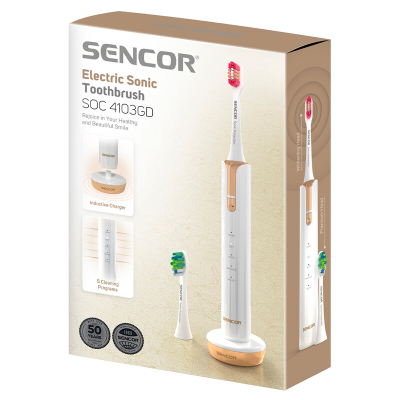 Furçë elektrike për dhëmbë Sencor SOC 4103GD Sonic, e artë/bardhë