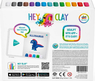 Set plasteline HEY CLAY Mega Dinos, 18 kavanoza, për dinosaurusë, shumëngjyrësh