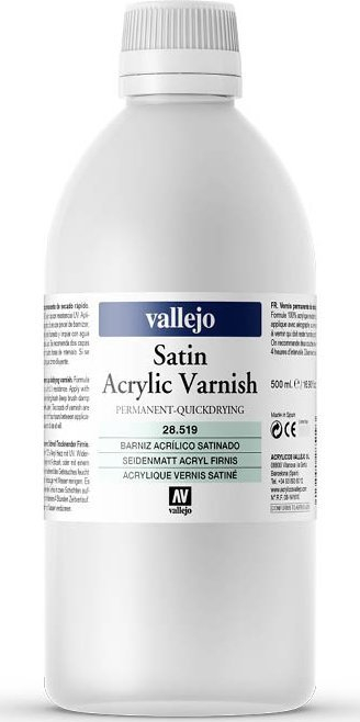 Llak akrilik Vallejo Liquid Varnish Satin, 500ml, finiturë satin