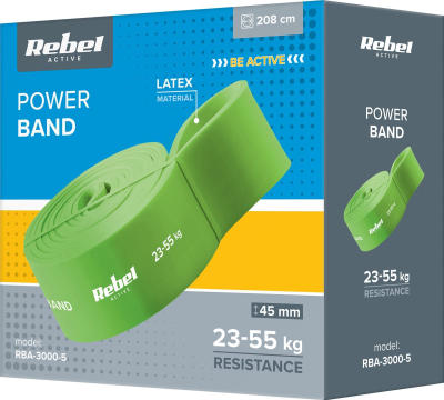 Еластична лента Rebel Active Power Band PL-5, 23-55 kg, латекс, зелена