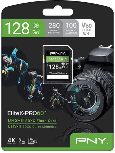 Kartë memorie PNY EliteX PRO60, SDXC 128GB, UHS II V60, e zezë