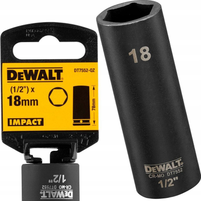 Çelës goditës i thellë Dewalt DT7552, 18mm, 1/2", çelik i zi