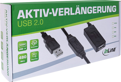 Kabllo zgjatues USB InLine USB 2.0, aktiv, 15m, USB A mashkull–femër