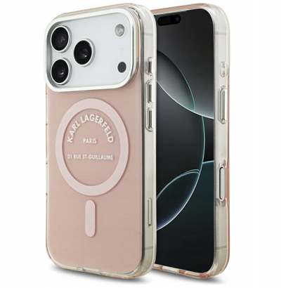Kapak telefoni Karl Lagerfeld IML Karl RSG Logo MagSafe, për iPhone 17 Pro, rozë