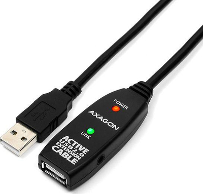 Кабел USB Axagon ADR205, USB-A во USB-A, 5 m, црн
