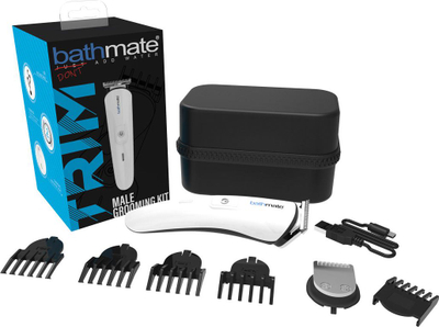 Set trimeri Bathmate Trim Male Grooming Kit, me koka që ndërrohen, me kuti për ruajtje, i bardhë