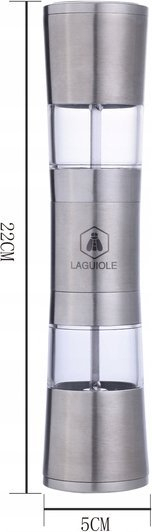 Mulli kripë dhe piper Laguiole, çelik inox, 22cm, argjendtë
