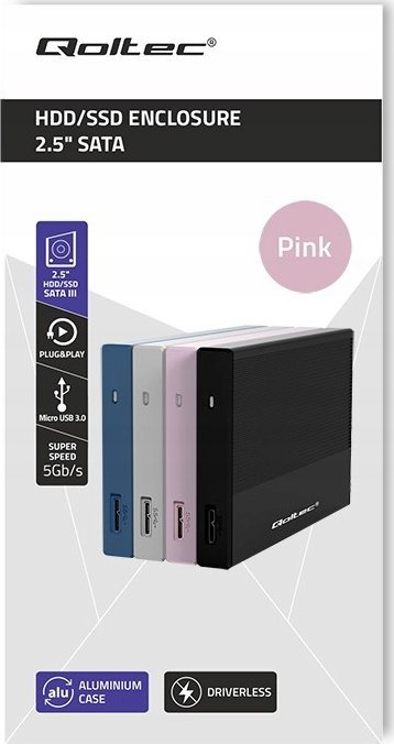 Kuti e jashtme për disk Qoltec, 2.5", USB 3.0, 2TB, rozë