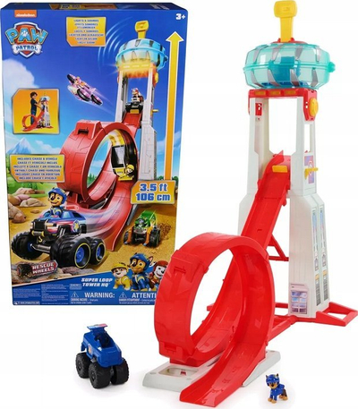 Lodër set Paw Patrol Rescue Wheels Super Loop Tower, kullë garimi 106 cm, me drita edhe zëra, shumëngjyrëshe