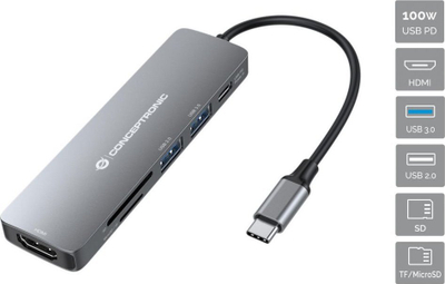 Doking stacion Conceptronic DONN11G, 6 në 1, USB 3.2 Gen 1, HDMI, 100W