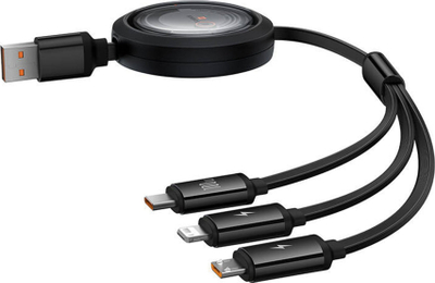 Kabllo karikimi Baseus Free2Draw 3 në 1, USB në USB‑C Lightning Micro USB, 100W 1.1m, e zezë