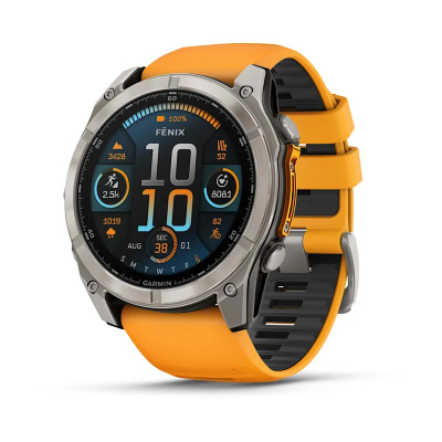 Orë sportive Garmin Fenix 8 AMOLED Sapphire Titanium, GPS, 10 ATM, portokalli