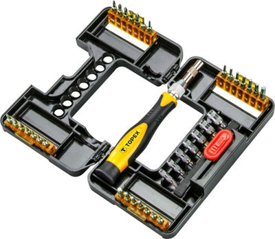 Set bit kaçavidash Topex 39D343, 37 copë, me dorezë, i verdhë e zi