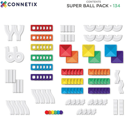 Set blloqesh magnetike Connetix Super Ball Run, pistë me topa, 134 copë