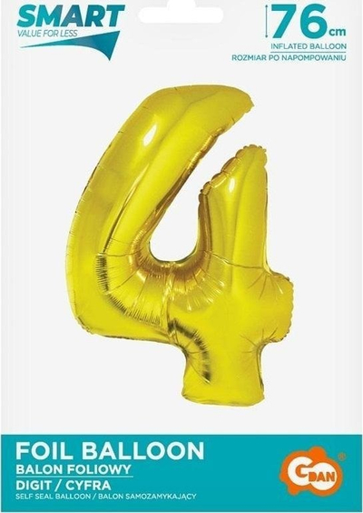 Balonë foli GoDan Smart, numri 4, 76cm, ari