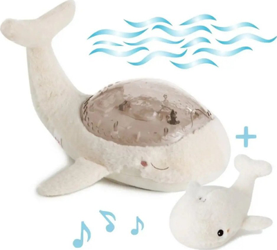 Ноќна светилка проектор Cloud B Tranquil Whale, со смирувачки звуци и бел шум, бела