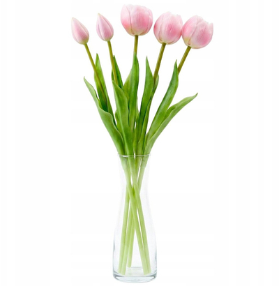 Buqetë lulesh artificiale Saska Garden, 5 tulipanë peony, 39cm, rozë