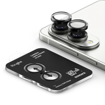 Маска за заштита на камера Ringke Lens Frame Glass за Galaxy S25 Edge, сет 2 парчиња, алуминиум и зацврстено стакло, црна
