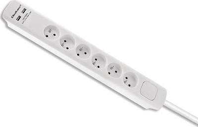 Shtekër zgjatues Qoltec me mbrojtje nga goditjet e tensionit, 6 dalje, 2x USB, kabllo 1.8m, i bardhë