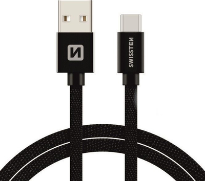 Kabllo USB në USB-C Swissten Textile, 3m, 3A, e zezë