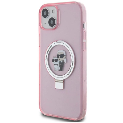 Kuti mbrojtëse Karl Lagerfeld KLHMP15MHMRSKCP për iPhone 15 Plus 6.7", me unazë mbajtëse, MagSafe, rozë
