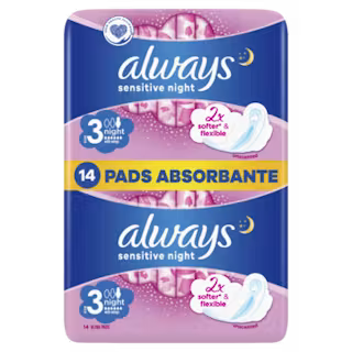 Peceta higjienike Always Sensitive Night S3, 14 copë