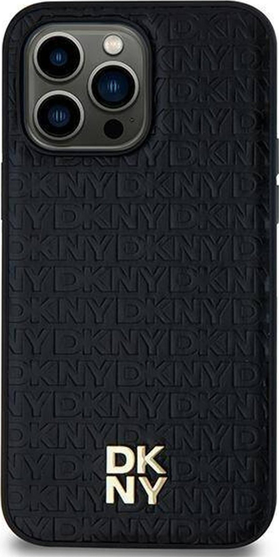 Futrollë DKNY MagSafe Leather Monogram, për iPhone 15 Pro, e zezë