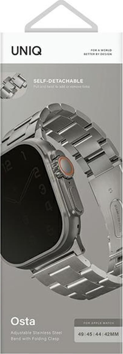 Rrip ore Uniq Osta Strap Case për Apple Watch, 42/44/45/49mm, çelik inox, argjendtë