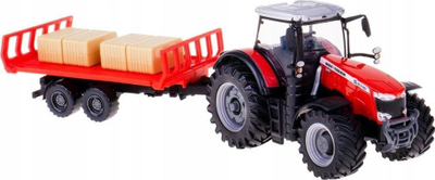 Lodër traktor Massey Ferguson 8740S, 10 cm, me rimorkio bale, i kuq