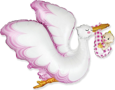 Balon foli Flexmetal Stork Baby Girl, 80 cm, për helium, rozë